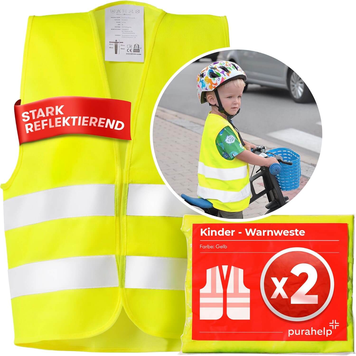 Kfz-Warnwesten 2er-Set für Kinder (5–12 Jahre)