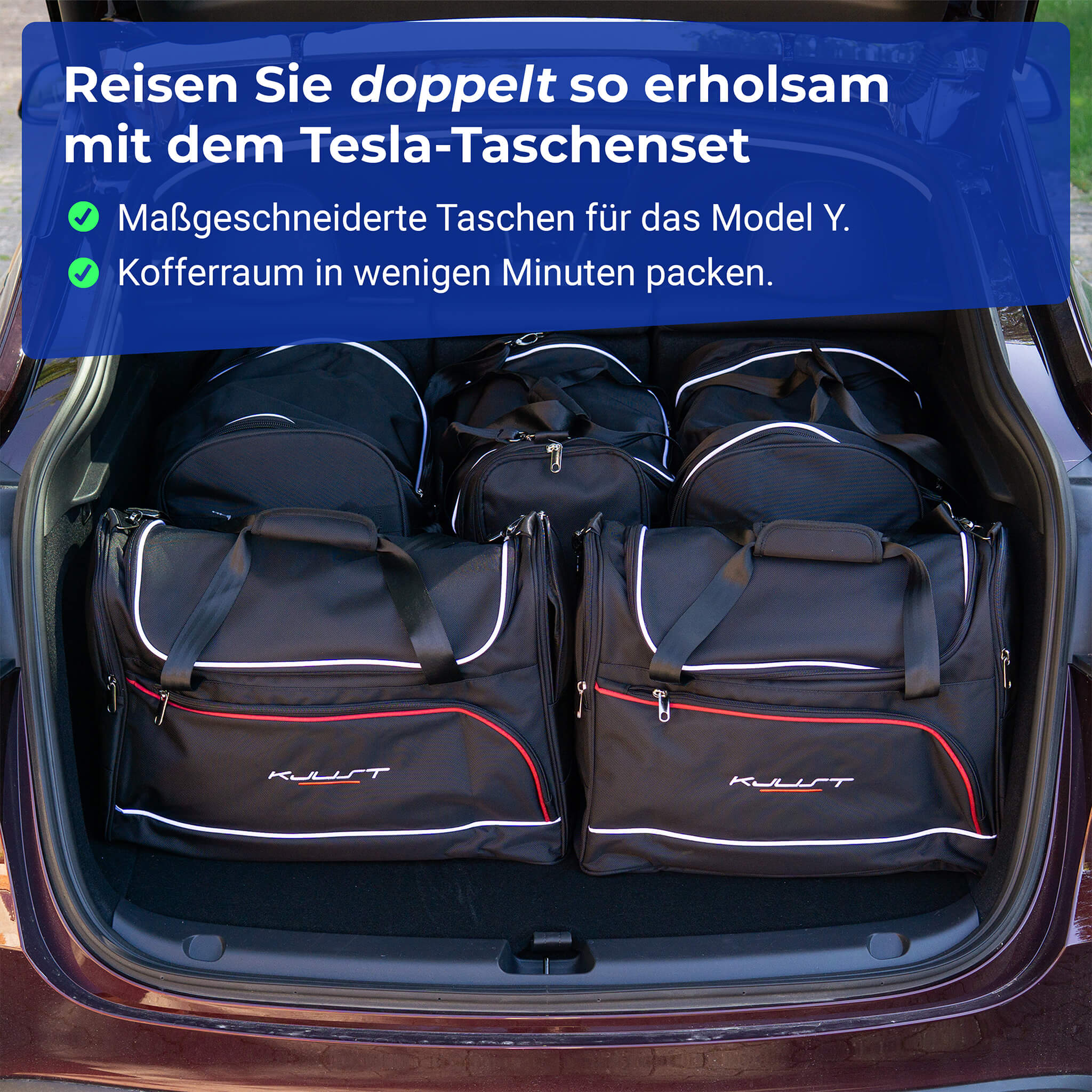 Tesla Model Y: Taschensets für Frunk + Kofferraum