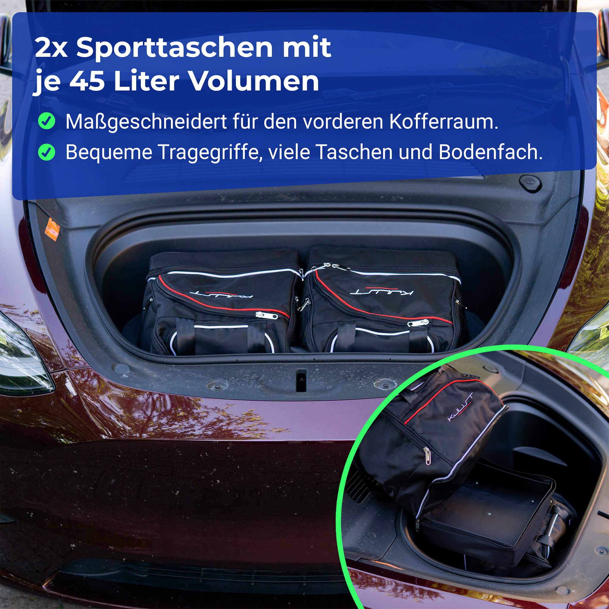 Tesla Model Y: Taschensets für Frunk + Kofferraum