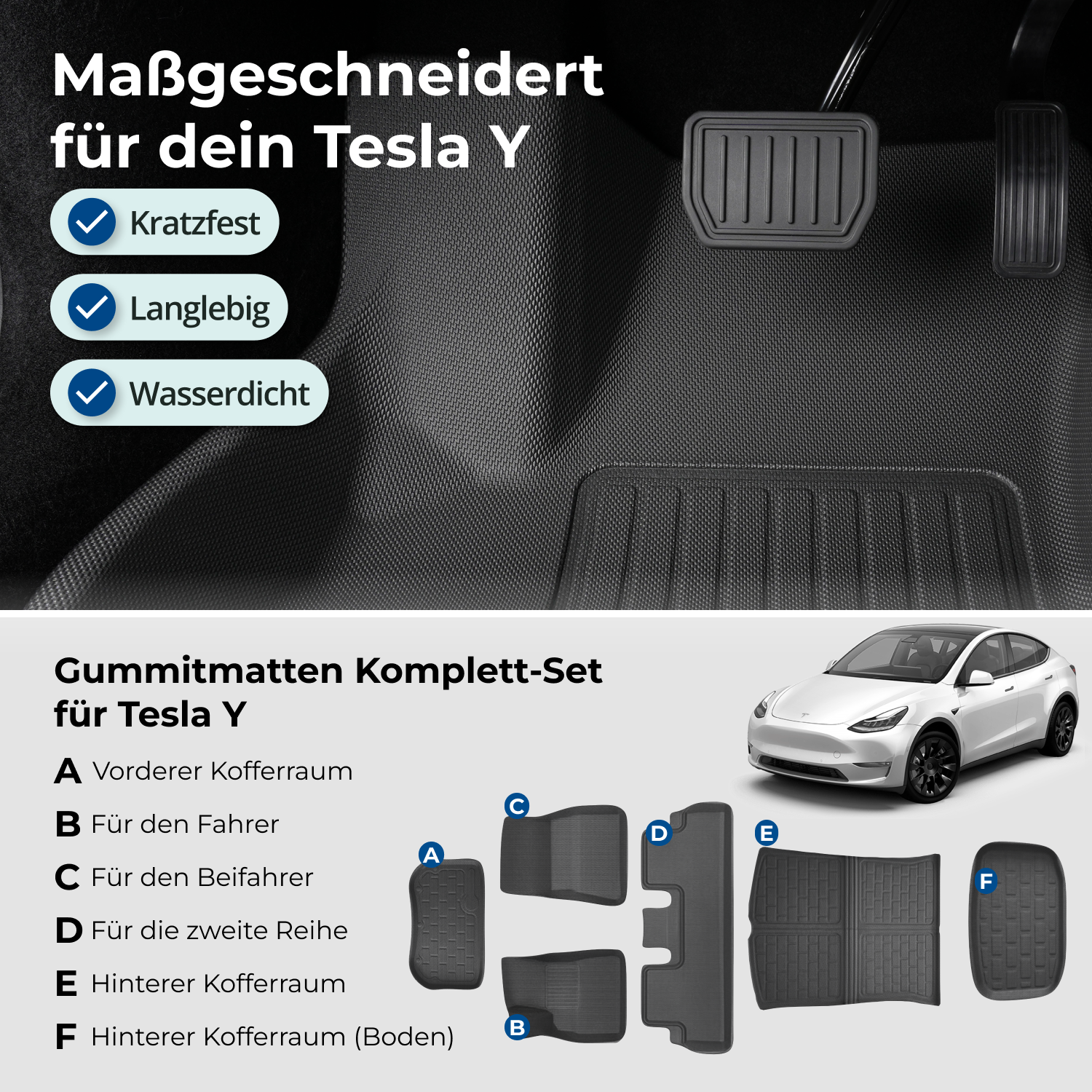 Tesla Model Y: Gummimatten-Gesamtset