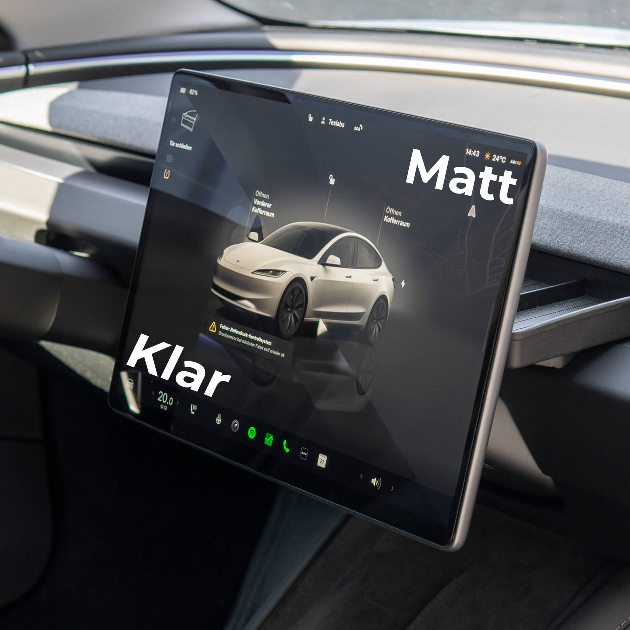 Tesla Model 3 2024: Displayschutzglas (Set für vorne und hinten)