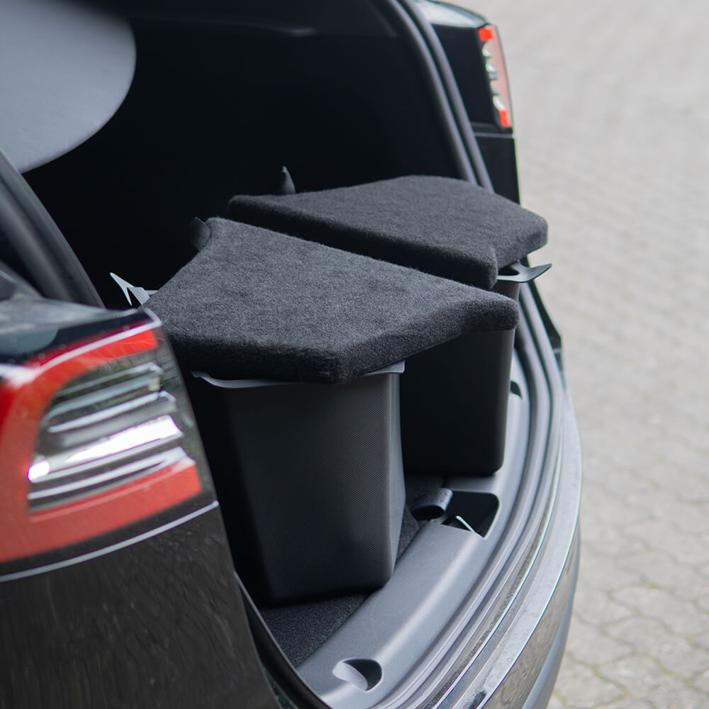 FanpBow Tesla Model Y Kofferraum Organizer Wasserdicht Hintere Kofferraum  Aufbewahrungskörbe Seitenbox mit Teppichlippe Innenzubehör Set von 2  Schwarz 2024 2023 2022 2021 : : Auto & Motorrad