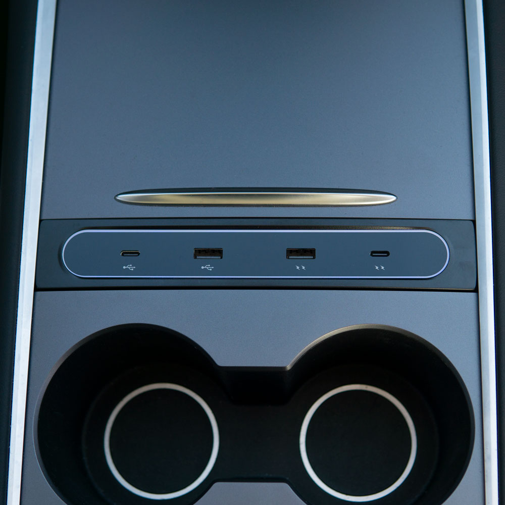 Tesla Model Y Zubehör - Getränkehalter, USB-Hub mit LED und