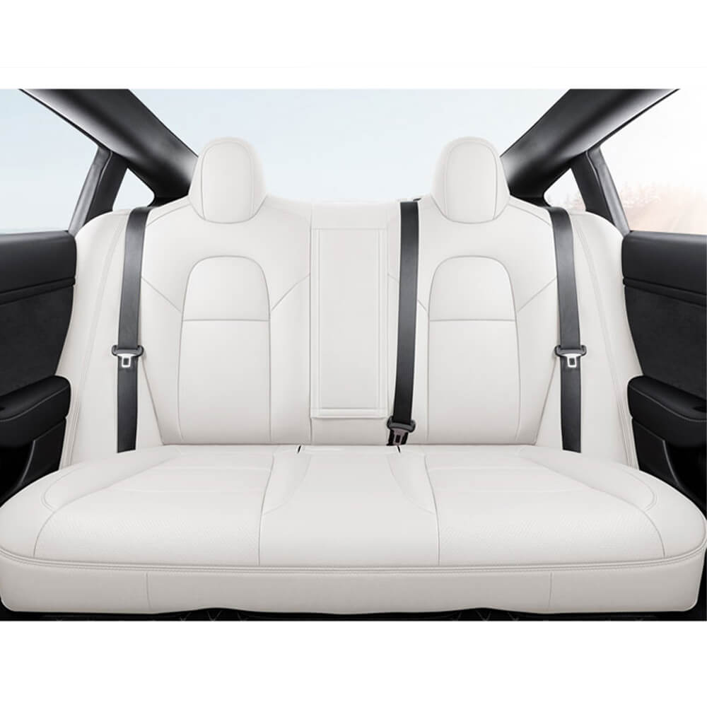 FENOQ Auto SitzbezüGe Für Tesla Model Y 2021 2022 2023, Leder Allwetter  Vorne und Hinten Autositz Schutzbezug Mit Seitenairbags Atmungsaktiv  Innenraum Zubehör,A/Black-White : : Auto & Motorrad